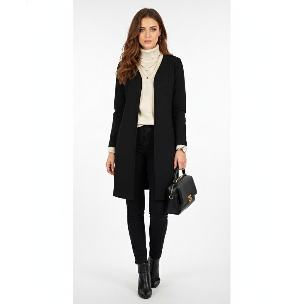 Harlowe and Graham Jacket Womens M Black Open Minimalist Longline Duster Modern